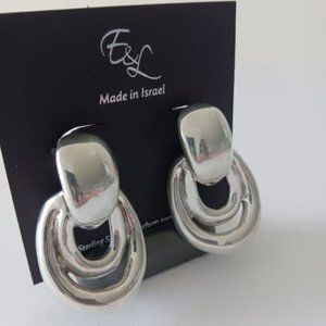 E&L Israel Sterling Silver Statement Double Link Earrings 2in long